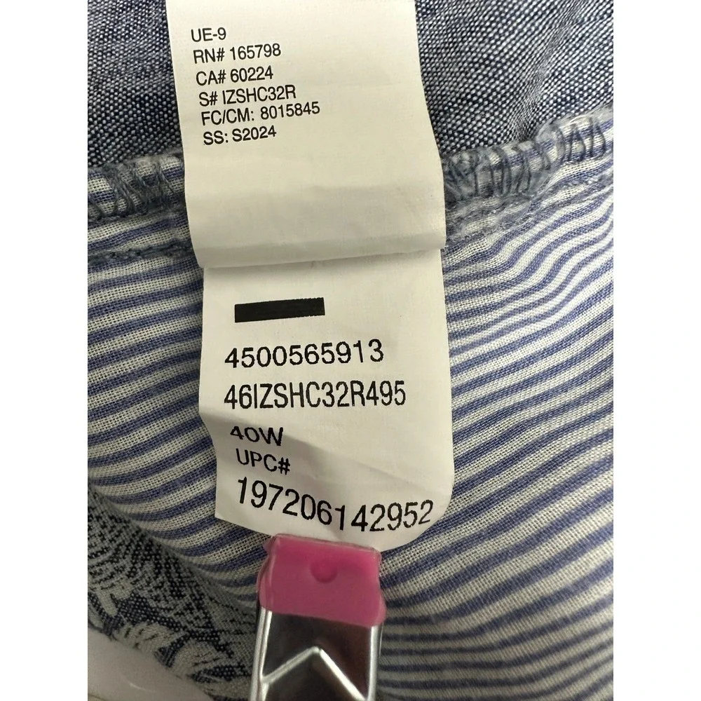 Mens Izod Stretch 40 Waist‎ 8 Inseam Tropical Leaf Blue White Shorts
